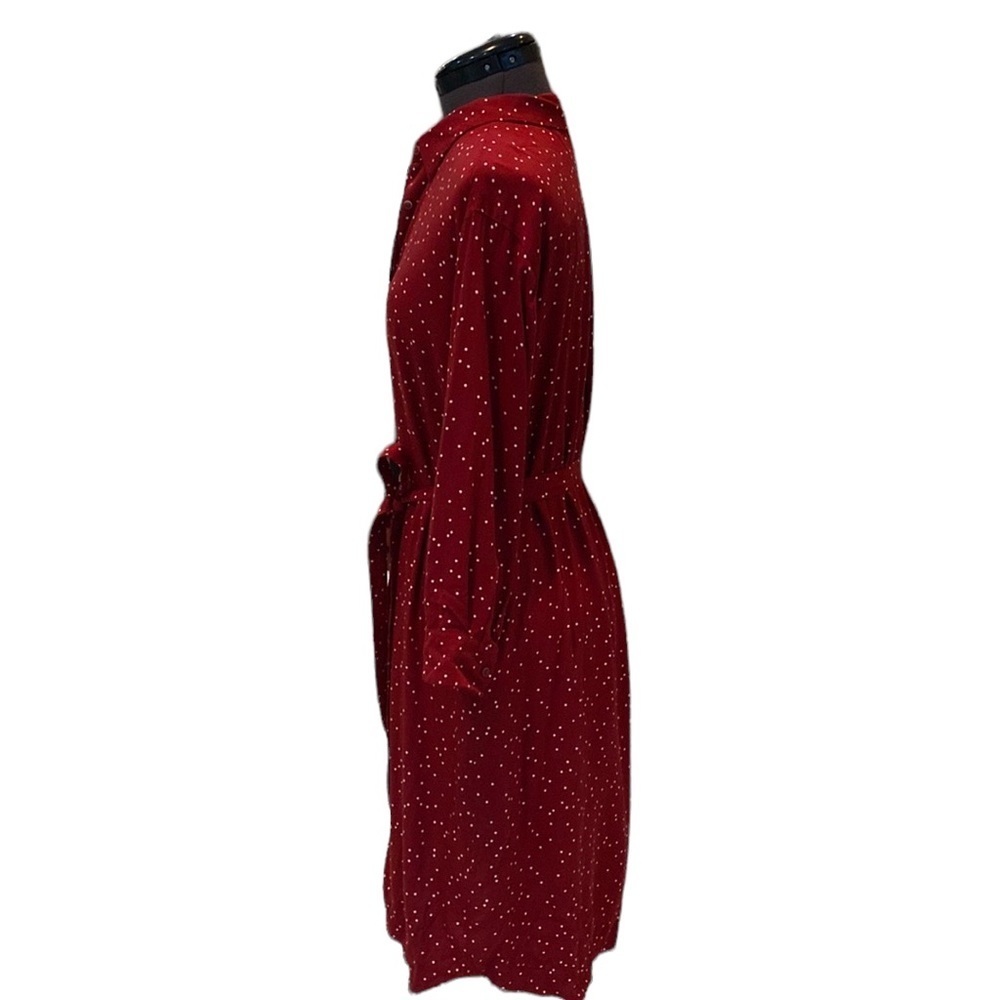 Uniqlo RED/White Polka Dots Long Sleeve Dress Buttons Down Belts attached Sz XS - Picture 10 of 16
